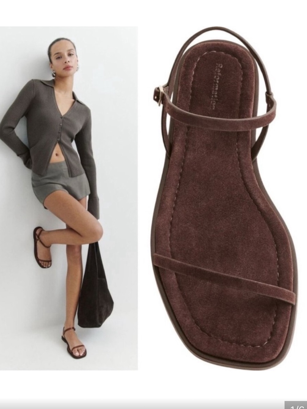 Reformation / Lake Flat SANDALS 7.5 Espresso Brown Suede Minimalist l $168